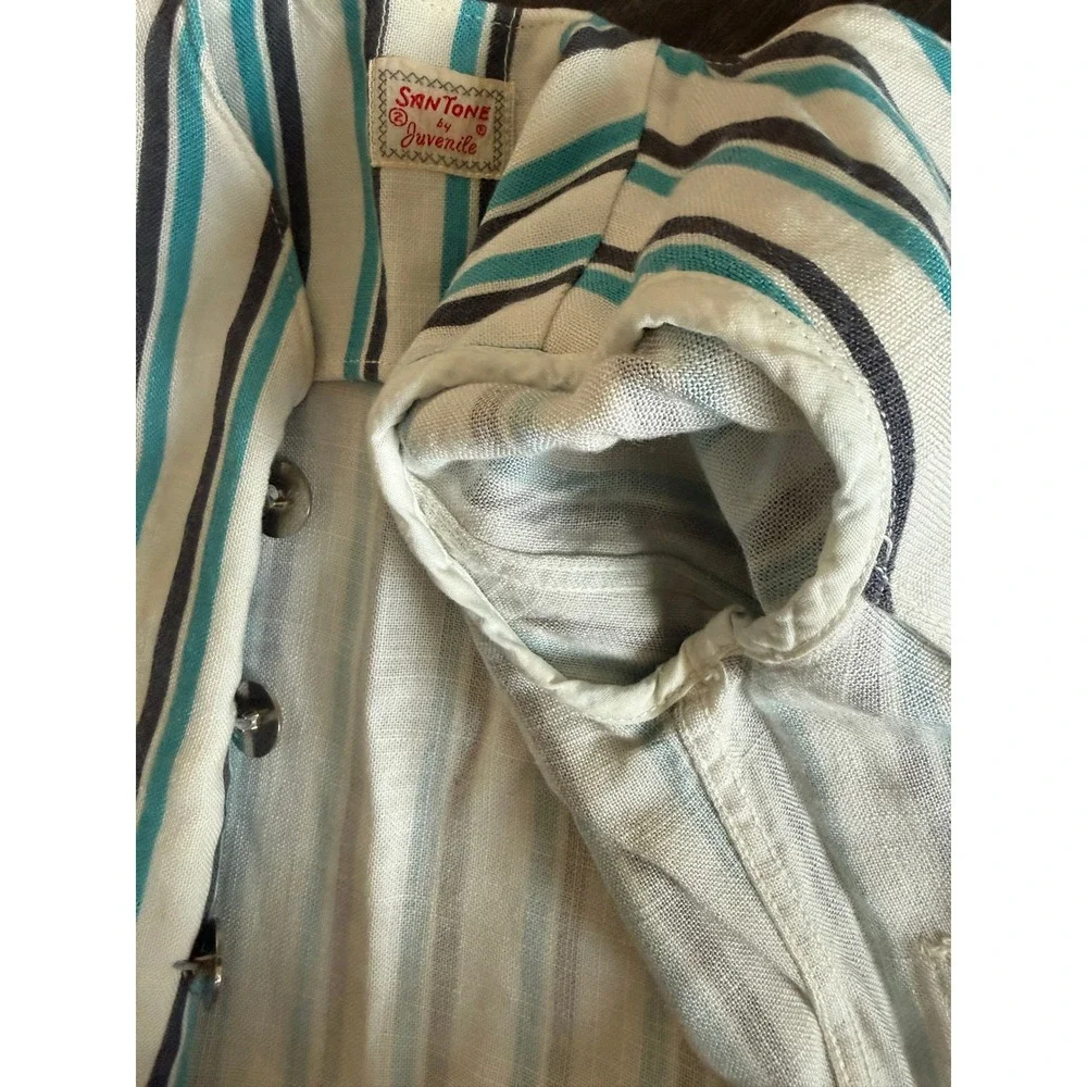 Vintage Santone by Juvenile Kids Striped Blazer Jacket Turquoise Navy White Sz 2